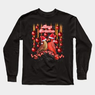 Red Cardinal bird merry Christmas Long Sleeve T-Shirt